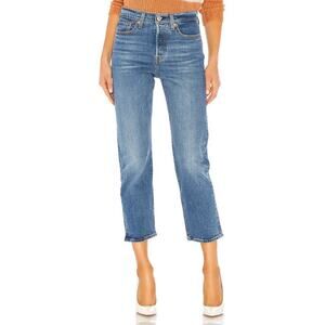 Levi's Wedgie High-Rise Button Fly Straight Crop Denim Jeans Jive Sound Blue 25